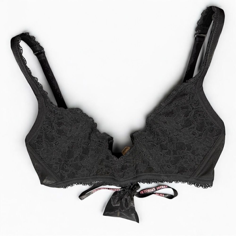 Victoria’s Secret Black Lace Bralette Medium NWT Sheer Mesh Back $42 MSRP